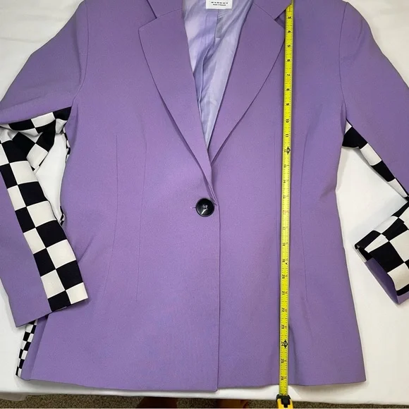 ASOS DESIGN x Christian Cowan Purple Blazer w/ Checkerboard Sleeves & Back - Picture 8 of 9